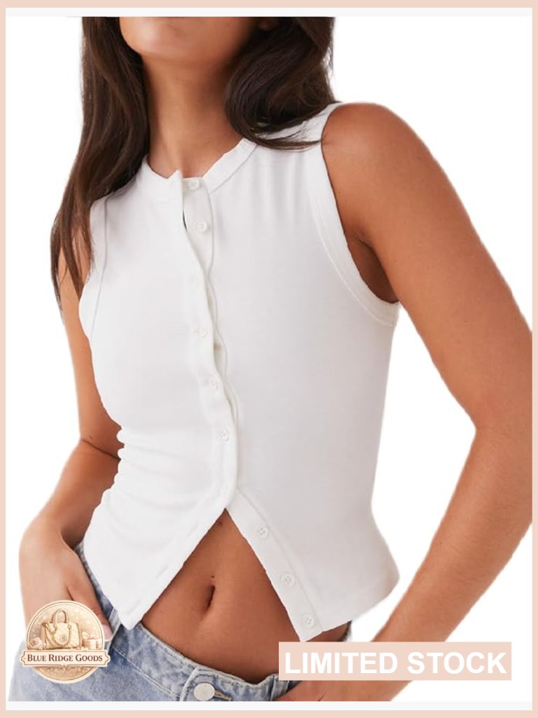 Y2k Button Down Knitted Crop Tank Top Slim Fit Sleeveless Streetwear Vest
